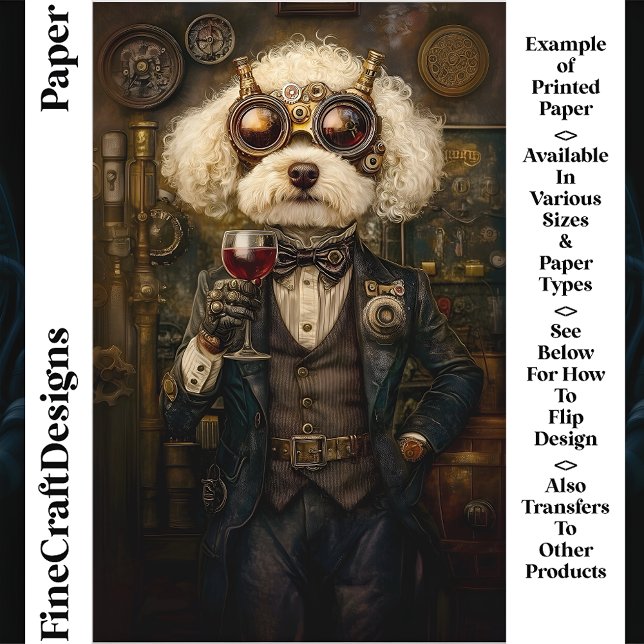 Steampunk Poodle Dog Drinking Wine CP3 Craft Paper (Creator Uploaded)