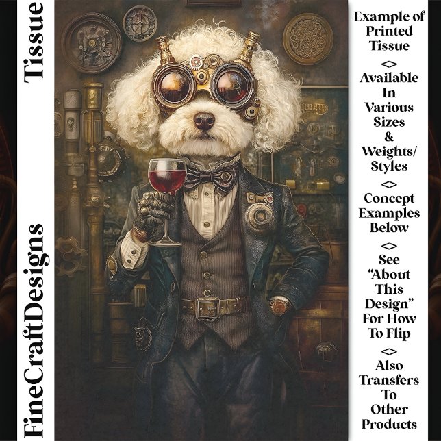 Steampunk Poodle Dog Drinking Wine CP3 Decoupage Tissue Paper (Creator Uploaded)