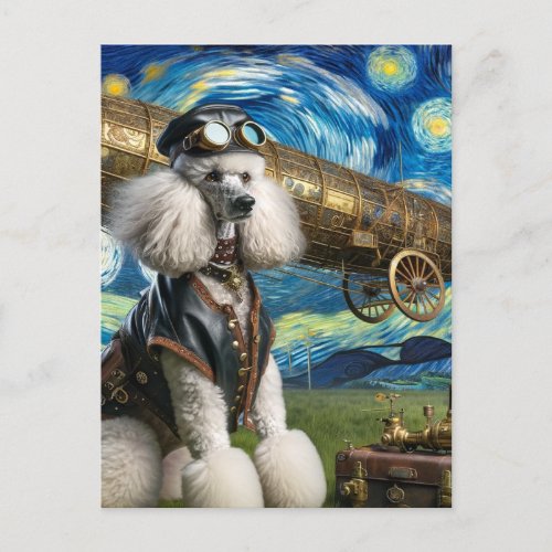 Steampunk Poodle Pilot Van Gogh Postcard