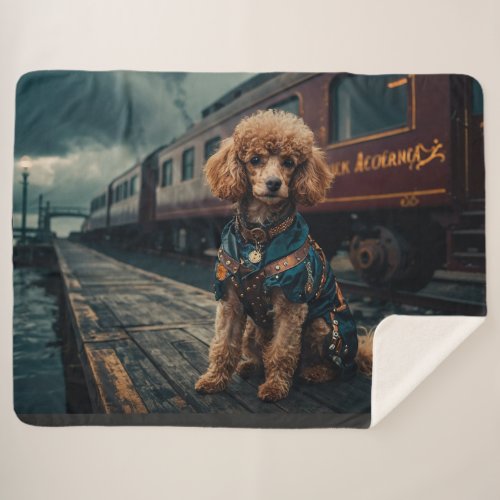 Steampunk Poodle Stationmaster Portrait Sherpa Blanket
