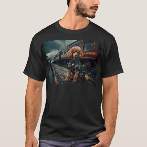 Steampunk Poodle Stationmaster Portrait T_Shirt