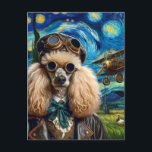 Steampunk Poodle Van Gogh Postcard<br><div class="desc">A steampunk Poodle pilot with the starry night by Van Gogh in the background</div>
