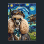 Steampunk Poodle Van Gogh Postcard<br><div class="desc">A steampunk Poodle pilot with the starry night by Van Gogh in the background</div>