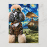 Steampunk Poodle Van Gogh Postcard<br><div class="desc">A steampunk poodle pilot in a Van Gogh starry night faux AI generated Van Gogh art</div>