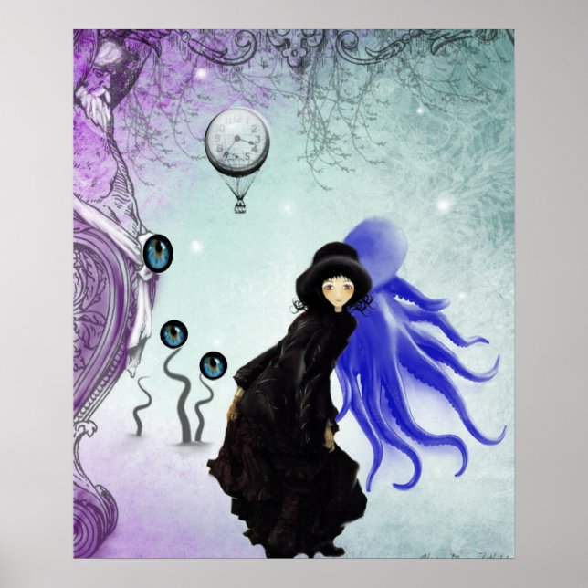 Steampunk Pop Surrealism Art Poster - Watching You (Front)