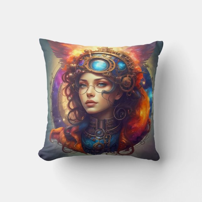 Steampunk portrait of a girl throw pillow (Front)
