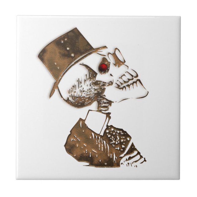 Steampunk Preacher Skeleton Ceramic Tile (Front)