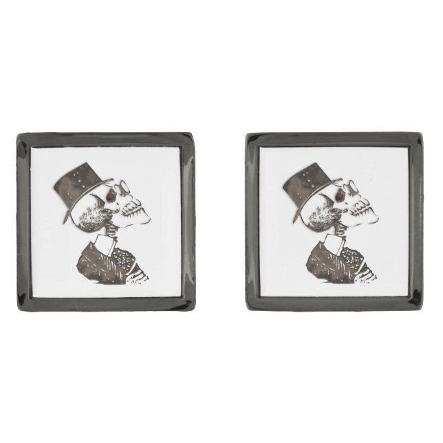 Steampunk Preacher Skull Cufflinks (Front)