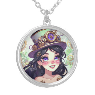 Steampunk Princess Gear & Glow Earrings Silver Plated Necklace