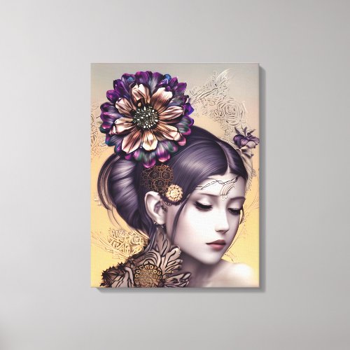 Steampunk Princess with a Copper Colored Flower Canvas Print