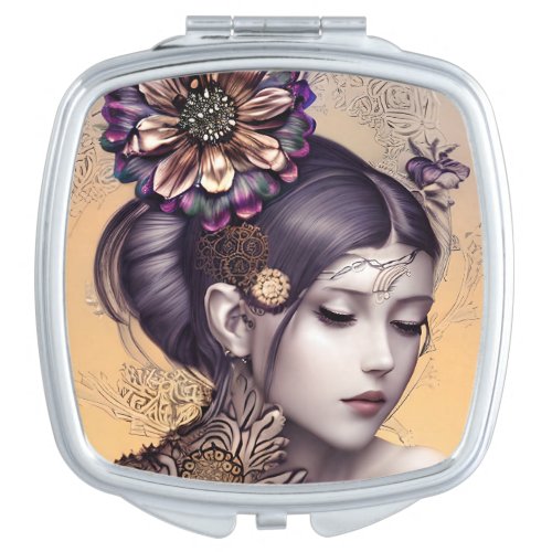 Steampunk Princess with a Copper Colored Flower Compact Mirror