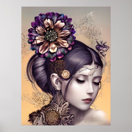 Steampunk Princess with a Copper Colored Flower Poster