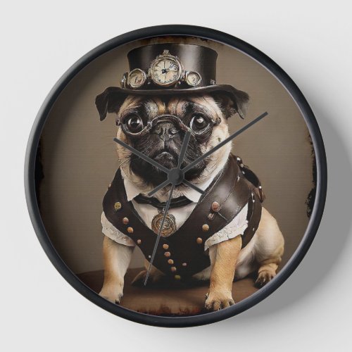 Steampunk Pug Artistic Portrait Clock