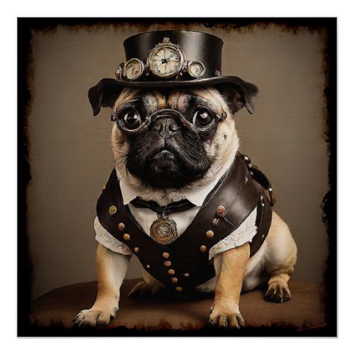 Steampunk Pug Artistic Portrait Poster