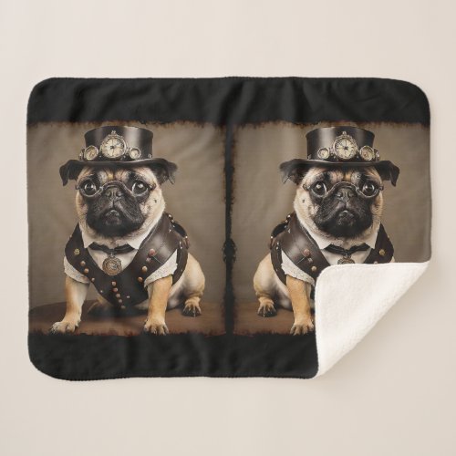 Steampunk Pug Artistic Portrait Sherpa Blanket