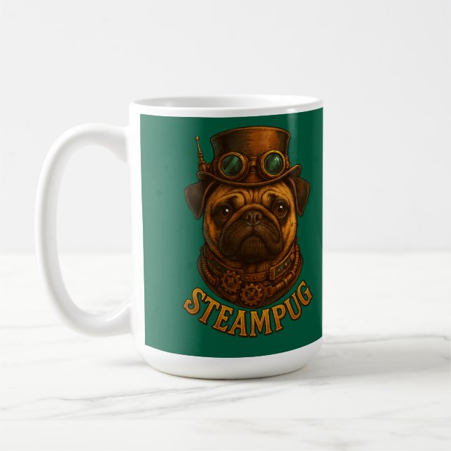 Steampunk Pug Retro vintage design "Steampug" Coffee Mug (Left)