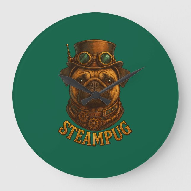 Steampunk Pug Wall Clock - vintage "Steampug" (Front)