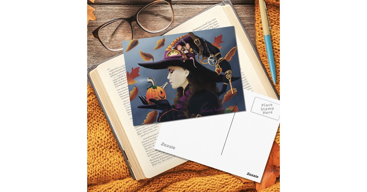 Steampunk Pumpkin Witch Postcard | Zazzle