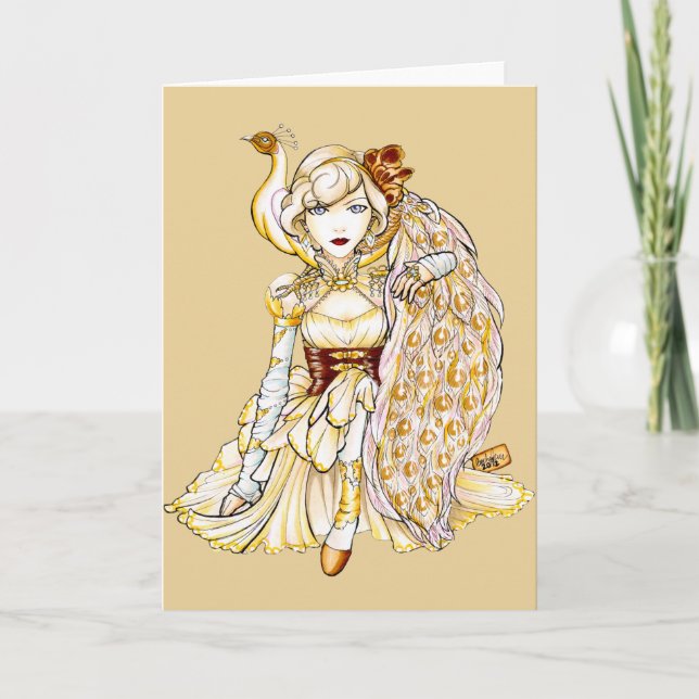 Steampunk Queen and Peacock Notecard (Front)