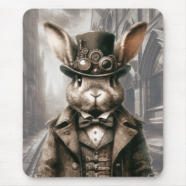 Steampunk Rabbit in London  Mouse Pad (Front)