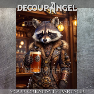 Steampunk Raccoon Cheers - Decoupage - Tissue Paper
