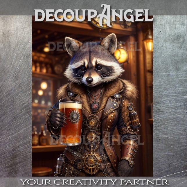Steampunk Raccoon Cheers - Decoupage - Tissue Paper (Creator Uploaded)