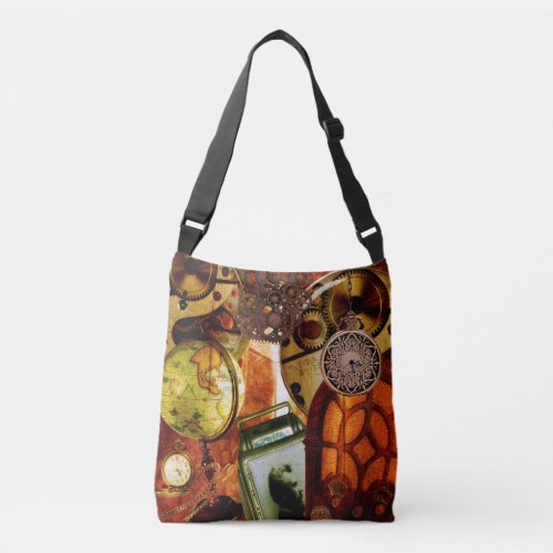 Steampunk Radio Globe Watch Works Gears Crossbody Bag