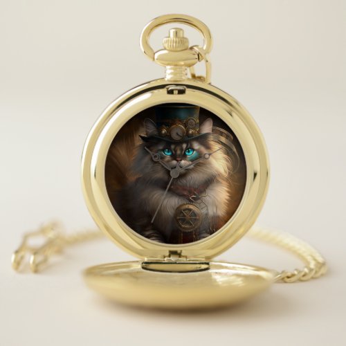 Steampunk Ragdoll Cat Pocket Watch