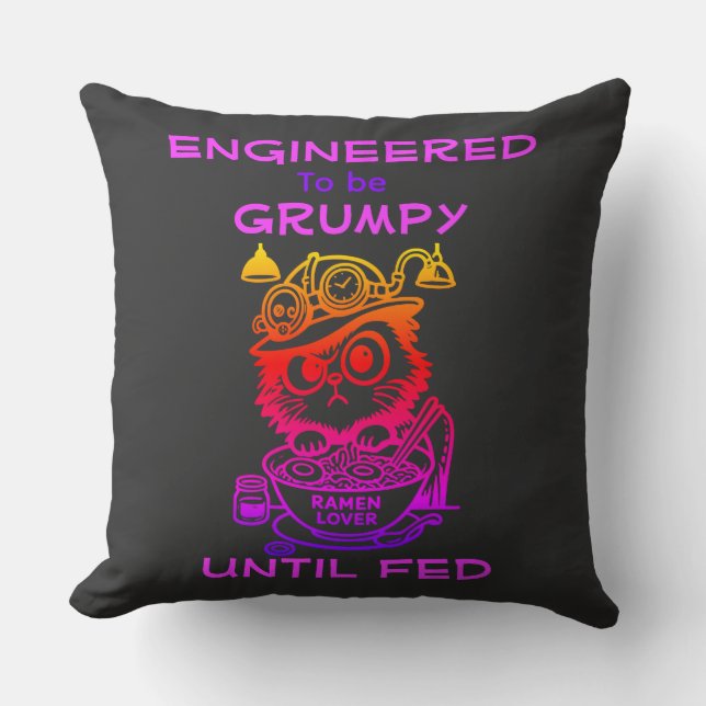 Steampunk Ramen Cat Funny Anime Throw Pillow (Front)