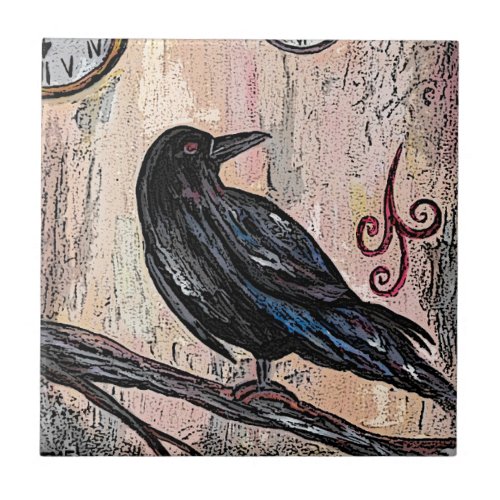 Steampunk Raven and Clocks Tile