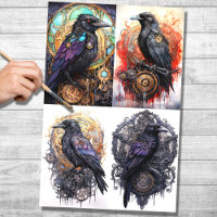 Steampunk Raven Collage 1 Decoupage Paper