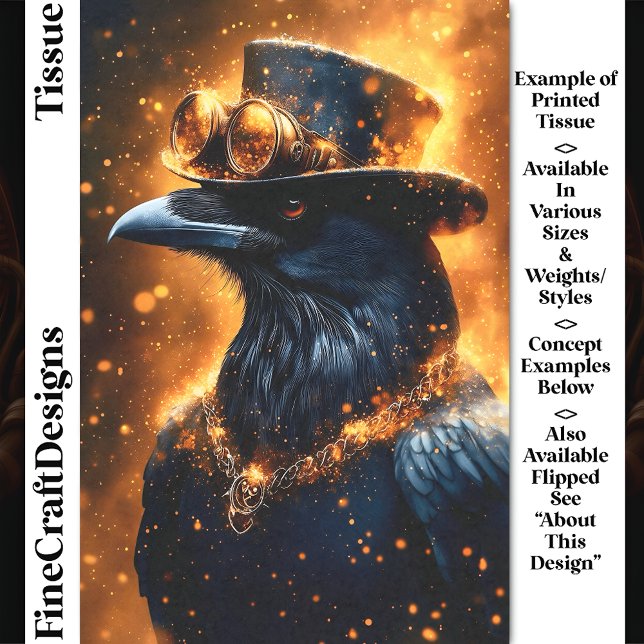 Steampunk Raven Crow, Fire Embers DF4L Decoupage Tissue Paper (Creator Uploaded)