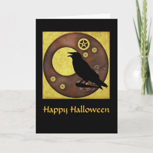 Steampunk Raven Halloween Greeting Card