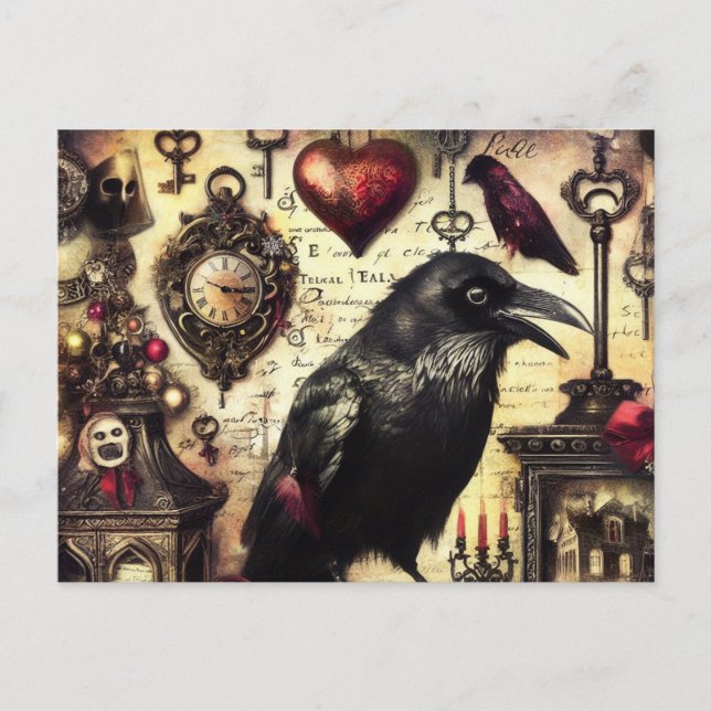 Steampunk Raven Horror Collage Postcard (Front)
