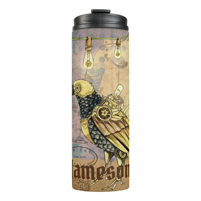 Steampunk Raven Personalized Thermal Tumbler (Front)
