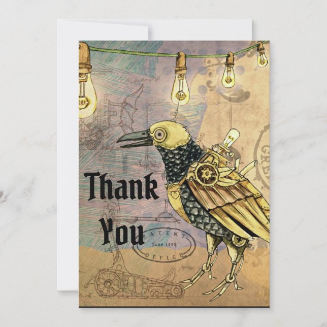 Steampunk Raven Thank You    Card (Front)