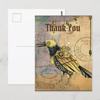 Steampunk Raven Thank You Postcard