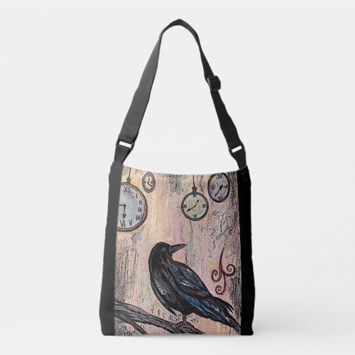 Steampunk Raven with Clocks Crossbody Bag
