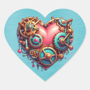 Steampunk Red Blue and Gold Heart Heart Sticker