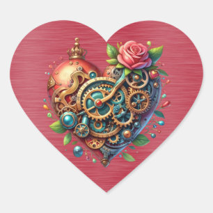 Steampunk Red Blue and Gold Heart Heart Sticker