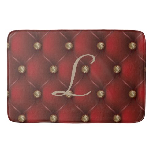 Steampunk Red Cushion Pattern Gold Gears Bathroom Mat