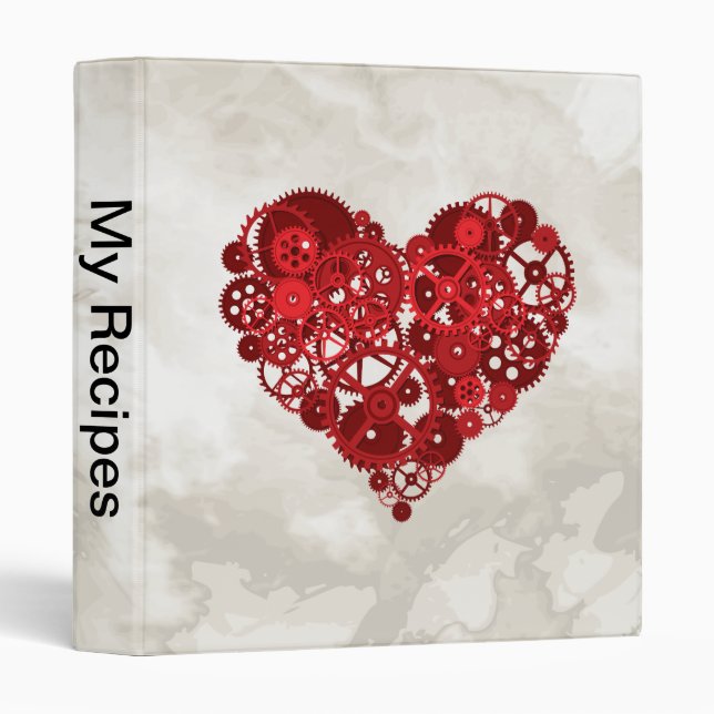 Steampunk Red Gears Heart 3 Ring Binder (Front/Spine)