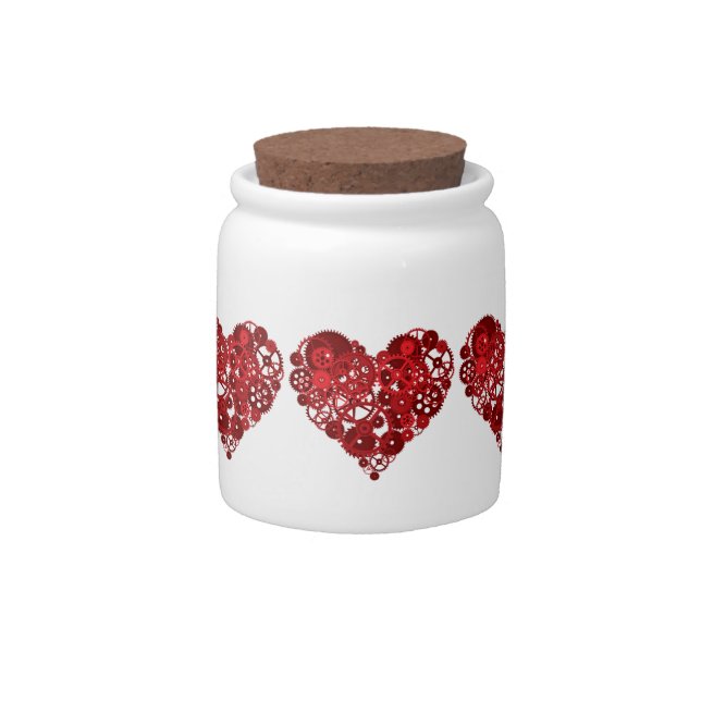 Steampunk Red Gears Heart Candy Jar (Front)