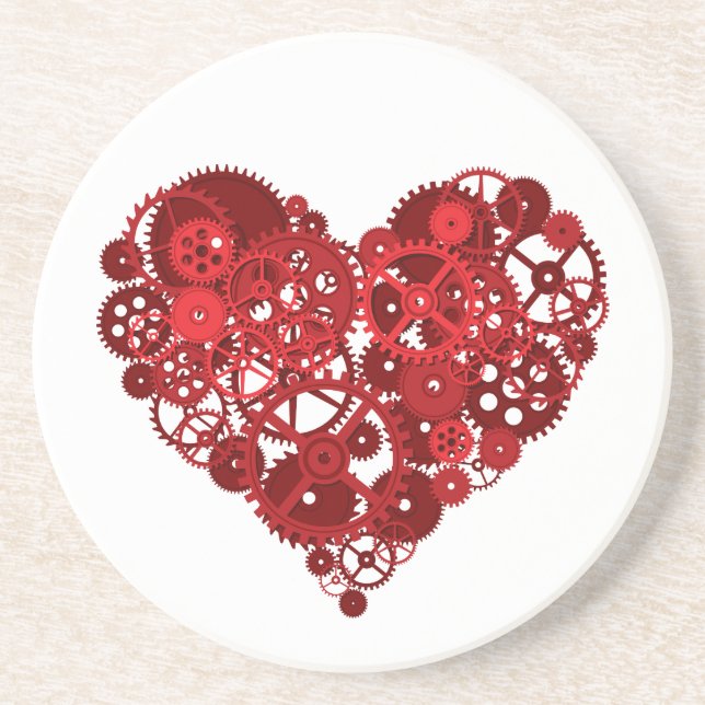 Steampunk Red Gears Heart Drink Coaster (Front)