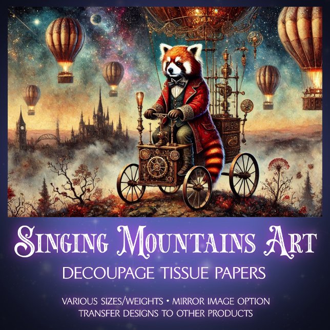 Steampunk Red Panda Balloon Voyage Decoupage  Tissue Paper (Creator Uploaded)