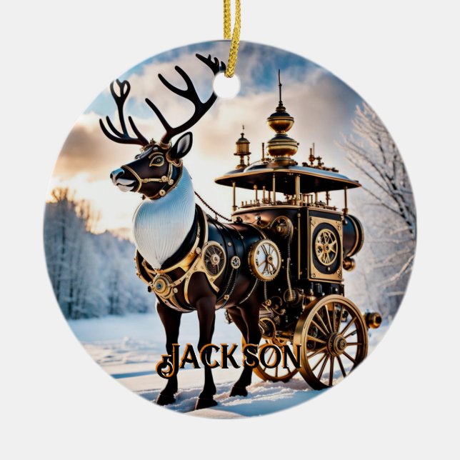  Steampunk Reindeer Ceramic Ornament (Front)
