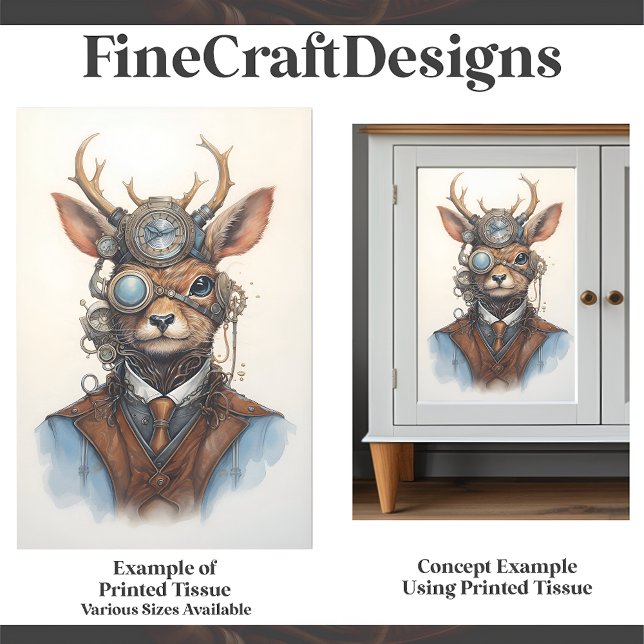 Steampunk Reindeer Gears Goggles Vest D8 Decoupage Tissue Paper (Creator Uploaded)