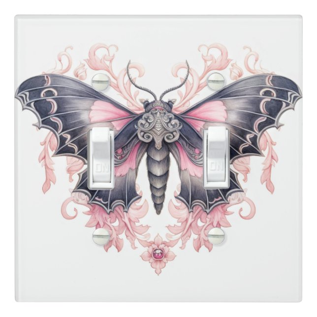 Steampunk Resting Butterfly Illustration Light Switch Cover (In Situ)