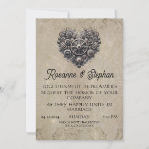 Steampunk Retro Heart of Gears Wedding Invitation
