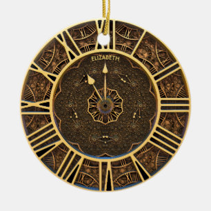 Steampunk Retro Vintage Rusty Art Deco Clock Ceramic Ornament